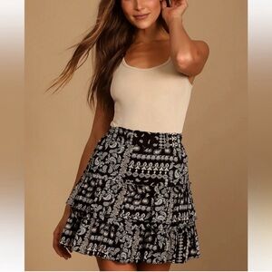 NWT Free People Melissa Black Paisley Print Tiered Ruffled Mini Skirt